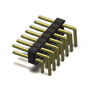 Pitch 2.54mm 90° 双排 DIP 单塑排针 PA:4.0 PC:3.0 2X07Pin 黑色 PA6T，94V-0 镀全金G/F